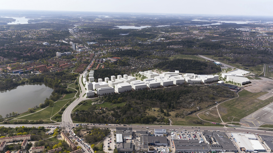Fotomontage över nya stadsdelen vid Linta Gårdsväg, vy från öster. 